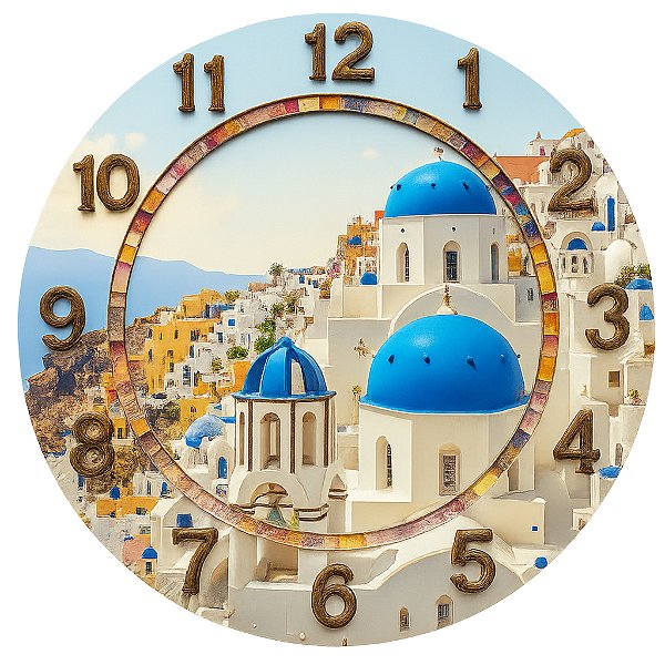 Relógio de Parede Países Grécia Santorini Cúpulas