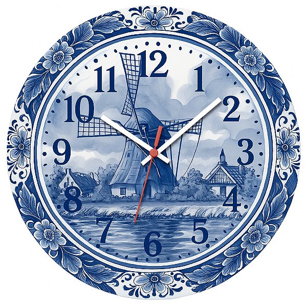 Relógio de Parede Países Holanda Moinho Azul