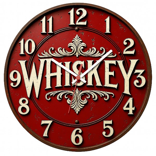 Relógio de Parede Whisky Garrafa com Detalhes Vermelhos