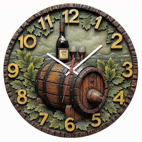 Relógio de Parede Vinho Barril com Folhas de Videira