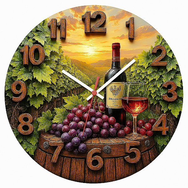 Relógio de Parede Vinho Barril e Taça com Sol