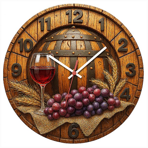 Relógio de Parede Vinho Barril de Madeira Redondo