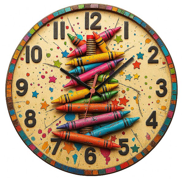 Relógio de Parede Escola Giz de Cera Coloridos