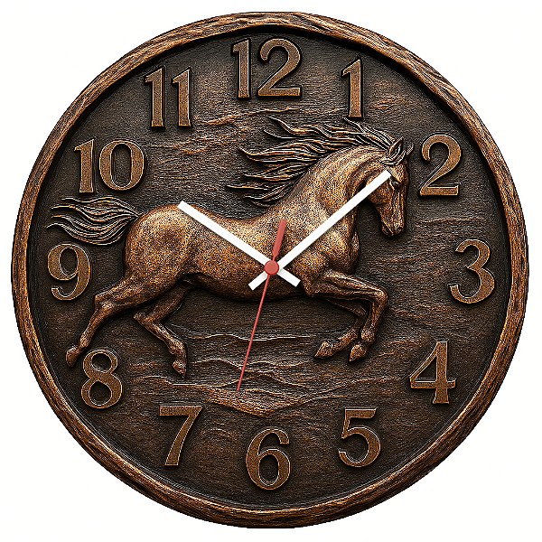 Relógio de Parede Fazenda Country Cavalo Entalhado