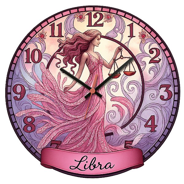 Relógio de Parede Signo Libra Balança Feminina Rosa