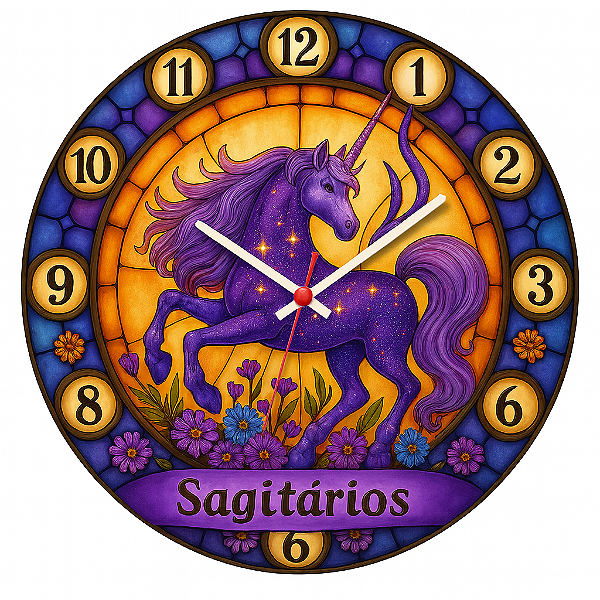 Relógio de Parede Signo Sagitário Unicórnio Roxo