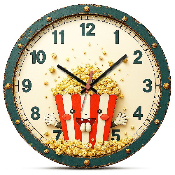 Relógio de Parede Cinema Pipoca Moldura Verde