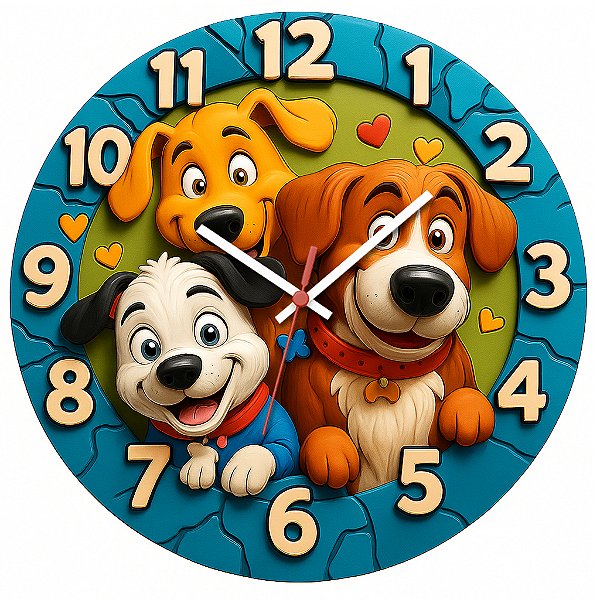 Relógio de Parede Infantil Cachorrinhos