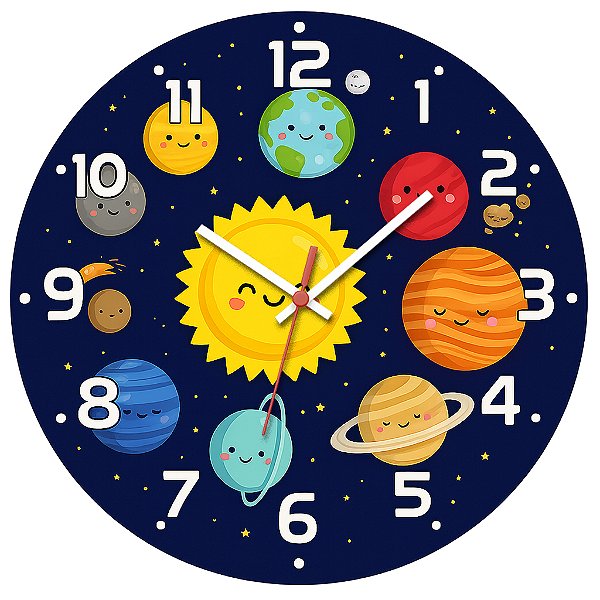 Relógio de Parede Infantil Planetas no Espaço