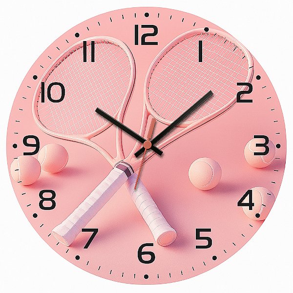 Relógio de Parede Esportes Tênis Raquete Rosa