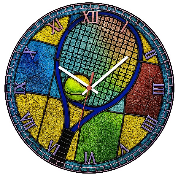 Relógio de Parede Esportes Tênis Raquete Vitral