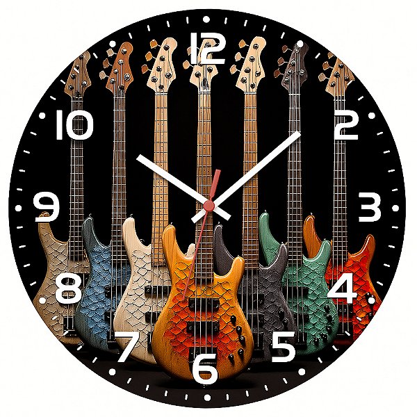 Relógio de Parede Música Contrabaixos Coloridos