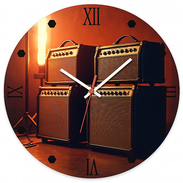 Relógio de Parede Música Baterias Caixas de Som