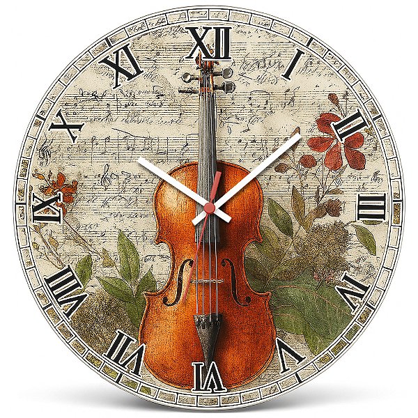 Relógio de Parede Música Violoncello Floral Partitura