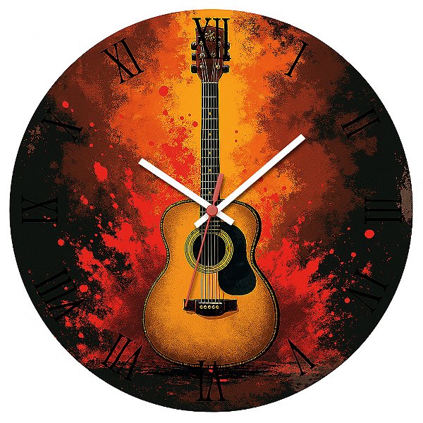 Relógio de Parede Música Violão Fundo Abstrato Laranja