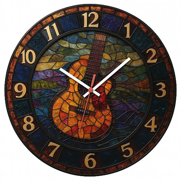 Relógio de Parede Música Violão Vitral Colorido
