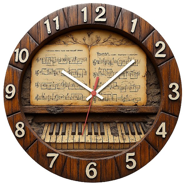 Relógio de Parede Música Piano Madeira Partitura