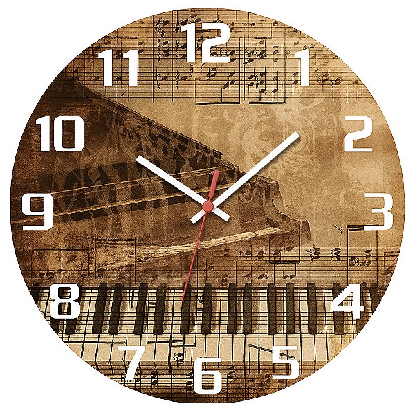 Relógio de Parede Música Piano Teclado