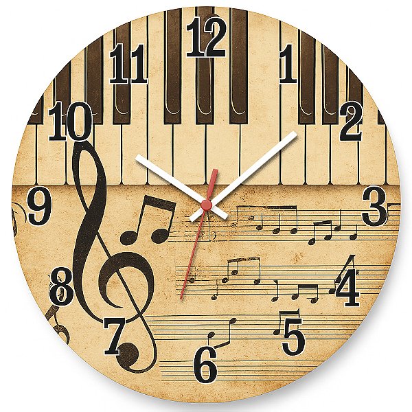 Relógio de Parede Música Piano Clave de Sol
