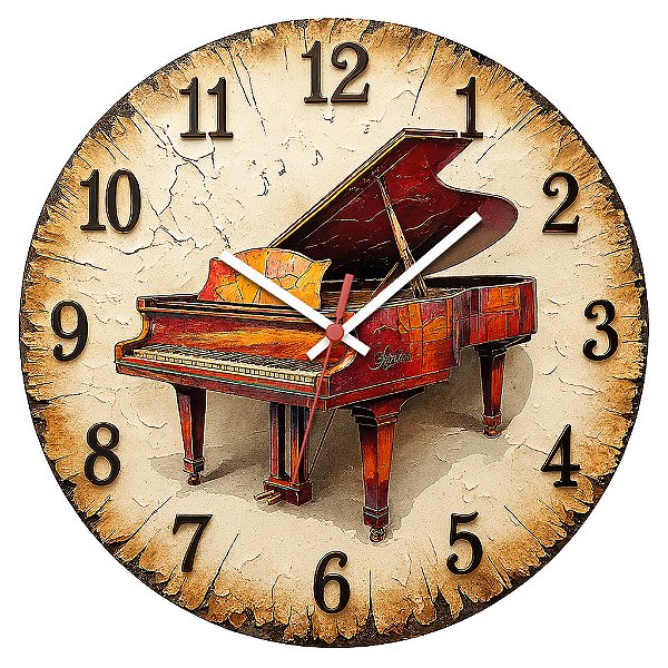 Relógio de Parede Música Piano Descascado