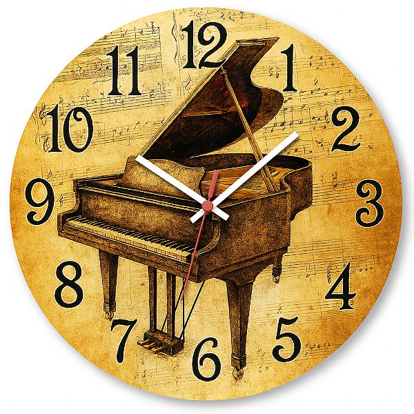 Relógio de Parede Música Piano Fundo Amarelado
