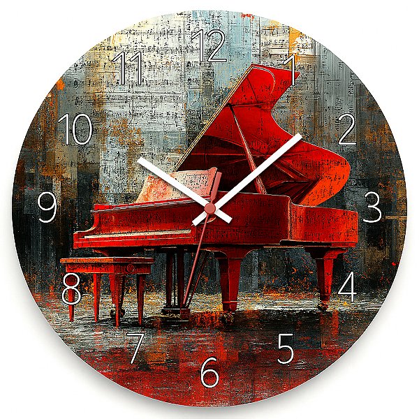 Relógio de Parede Música Piano Vermelho