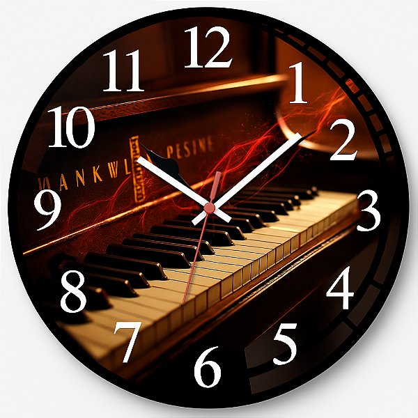 Relógio de Parede Música Piano Raio Vermelho