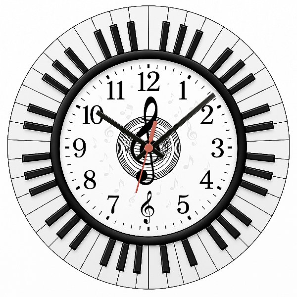 Relógio de Parede Música Piano Teclas em Volta