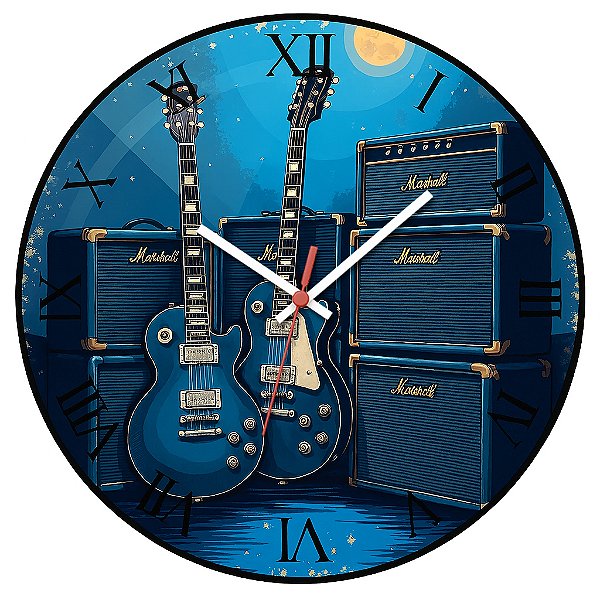 Relógio de Parede Música Guitarra Azul