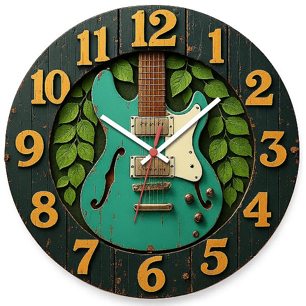 Relógio de Parede Música Guitarra Verde