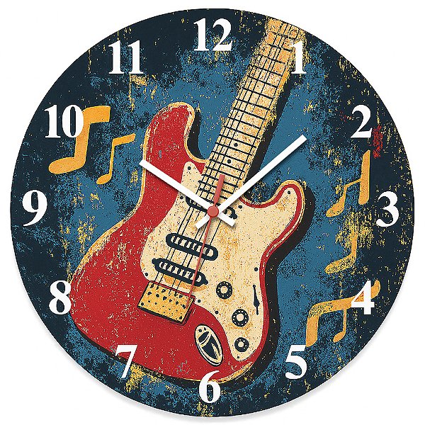 Relógio de Parede Música Guitarra Vermelha