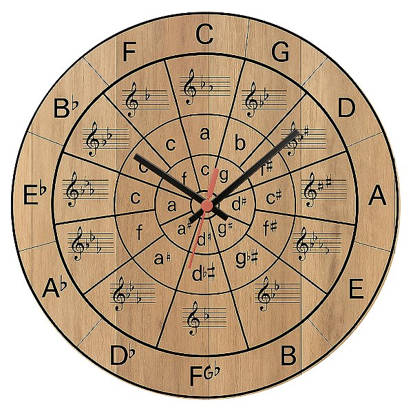 Relógio de Parede Música Notas Musicais Fundo Madeira