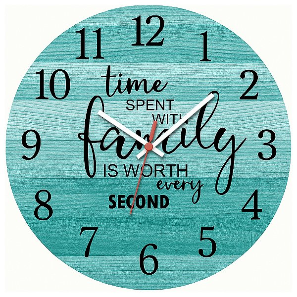 Relógio de Parede Frases Time Spent Family Verde