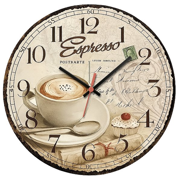 Relógio de Parede Café Expresso Postkart Vintage