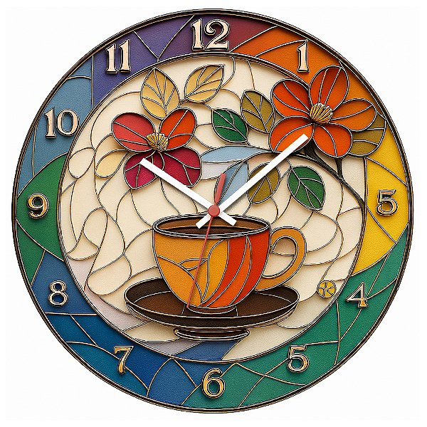 Relógio de Parede Café Decorativo Vitral