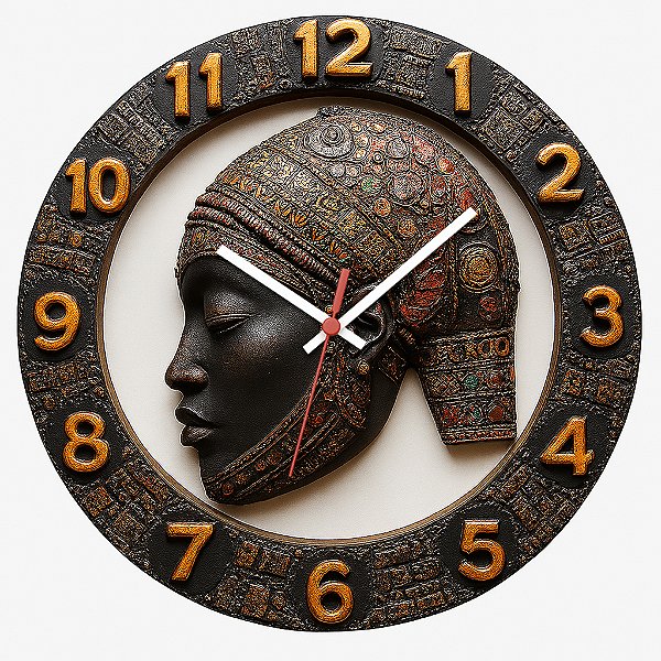 Relógio de Parede Arte Africana Rosto Escultorico