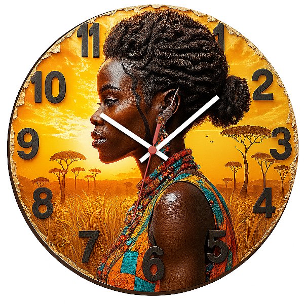 Relógio de Parede Arte Africana Mulher Savana