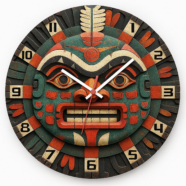 Relógio de Parede Arte Máscara Asteca