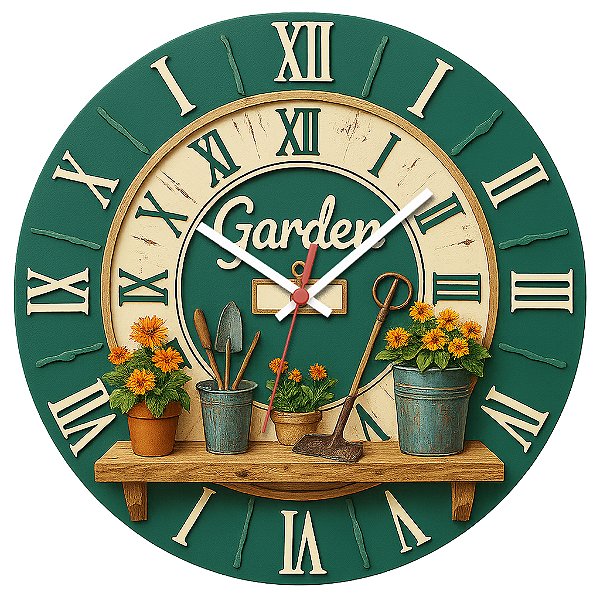 Relógio de Parede Lavabo Jardim com Ferramentas