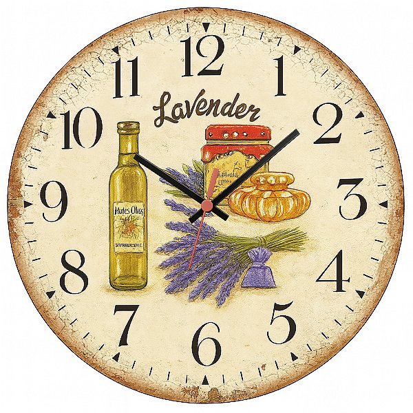 Relógio de Parede Lavabo Lavanda e Gourmet Vintage