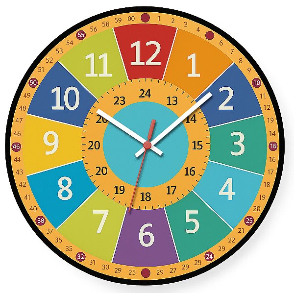 Relógio de Parede Matemática Relógio 24 Horas Colorido Educativo