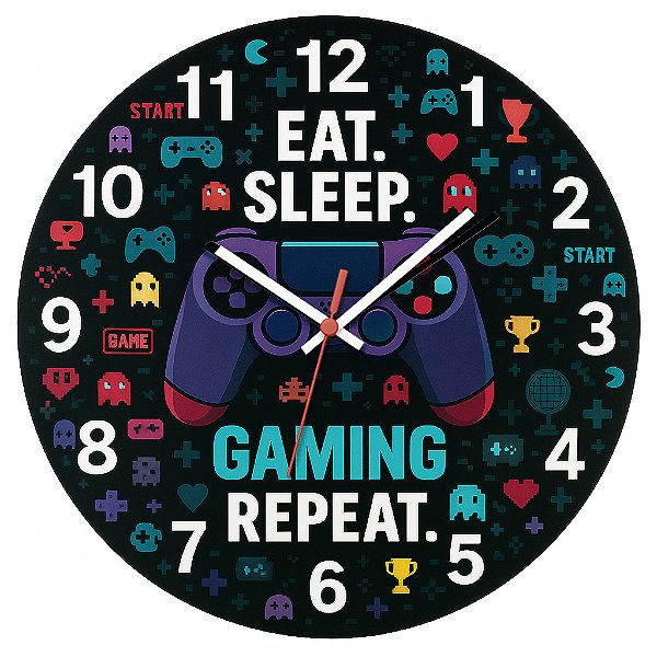 Relógio de Parede Eat Sleep Gaming Repeat