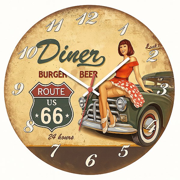 Relógio de Parede Veículos Carro Diner Americano