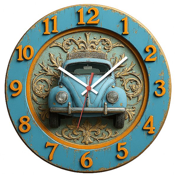 Relógio de Parede Veículos Carro Fusca Azul