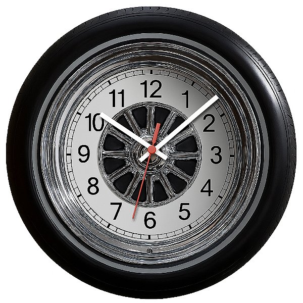 Relógio de Parede Veículos Pneu Cromado