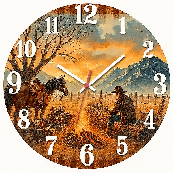 Relógio de Parede Natureza Cavalo Homem Fogueira