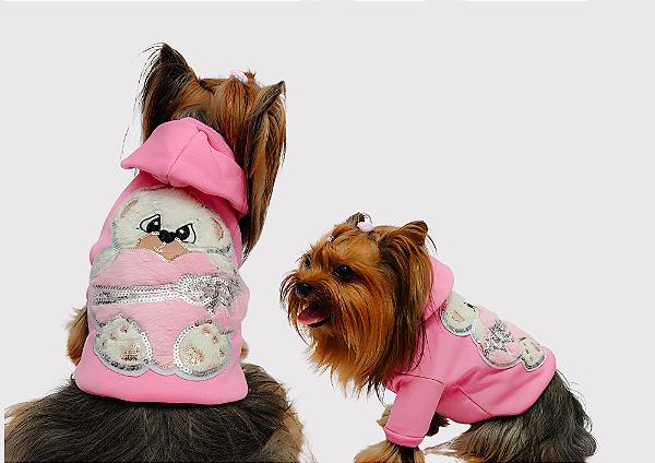 Blusão Moletom Ursinha Rosa Gaby Moda Pet - Atacado
