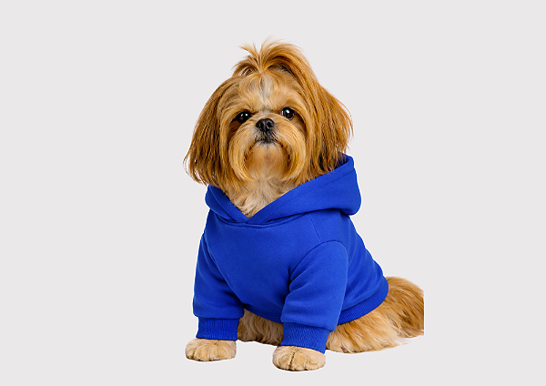 Blusão Moletom com Capuz Azul Royal Liso Gaby Moda Pet - Atacado