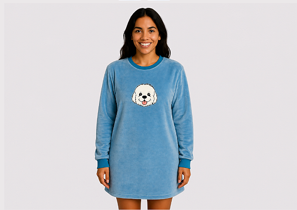 Pijama Camisola Fleece Ultrasoft Azul Tal Mãe - Atacado