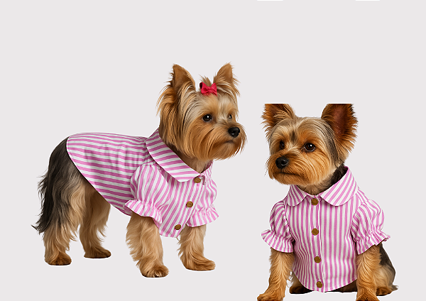 Camisa Alfaiataria Listra Rosa Gaby Moda Pet - Venda Atacado